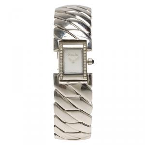 Christain Dior Mother of Pearl Diamond Stainless Steel D72-1011 Art Deco Women's Wristwatch 14MM