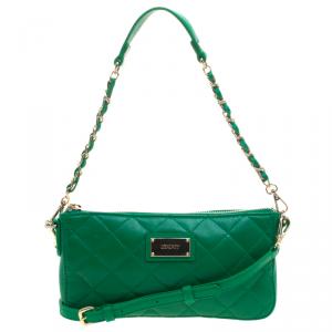 Pre Owned DKNY Green Quilted Leather Crossbody Bag