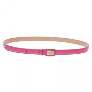 Pre Owned Dolce and Gabbana Light Pink Leather Logo Plaque Skinny Belt Size 90CM