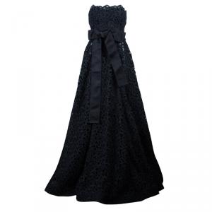 Pre Owned Dolce and Gabbana Black Lace Strapless Gown M
