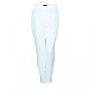 Pre Owned Dolce and Gabbana White Jacquard Print Trousers L