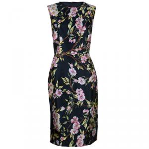 Pre Owned Dolce & Gabbana Black Floral Print Shift Dress M