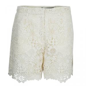 Pre Owned Dolce and Gabbana Cream Floral Lace Shorts S