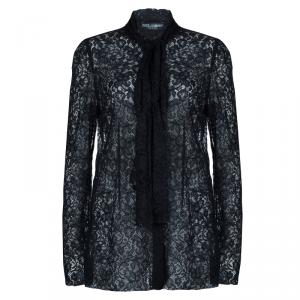 Pre Owned توب دولتشي أند غابانا برباط عنق دانتيل أسود L