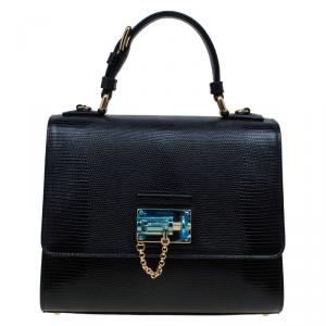 مملوكة مسبقًا Dolce and Gabbana Black Lizard Embossed Leather Medium Monica Tote
