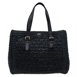 مملوكة مسبقًا Dolce and Gabbana Black Raffia Crochet Alma Tote