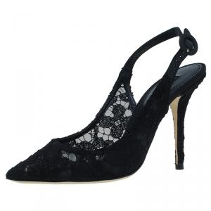 Pre Owned Dolce and Gabbana Black Lace Slingback Sandals Size 37.5