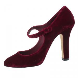 Pre Owned Dolce and Gabbana Red Velvet Mary Jane Pumps Size 37