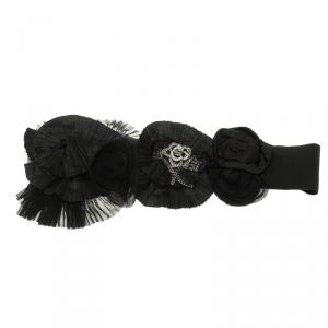 مملوكة مسبقًا حزام دولتشي أند غابانا قماش أسود مطاطي مزخرف 110 سم