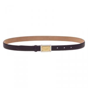 Pre Owned Dolce and Gabbana Burgundy Leather Logo Plaque Skinny Belt 75CM