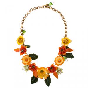 Dolce and Gabbana Orange Flowers Gold Tone Necklace
