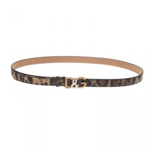 مملوكة مسبقًا Dolce and Gabbana Leopard Print Leather D&G Buckle Belt 90CM
