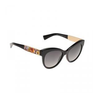 Pre Owned Dolce and Gabbana Mosaico Special Edition Black DG 4215 Cat Eye Polarized Sunglasses