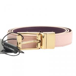 Pre Owned Dolce and Gabbana Pink and Purple Reversible Leather Belt