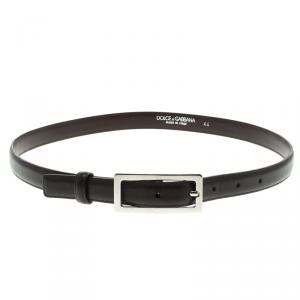 Pre Owned Dolce and Gabbana Brown Leather Skinny Belt 110 CM