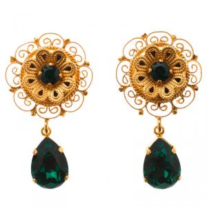 مملوكة مسبقًا أقراط دولتشي أند غابانا كريستال أخضر وردة ذهبية فيلغري اللون متدلية