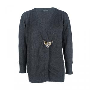 Pre Owned Dolce and Gabbana Grey Cashmere Safety Pin Cardigan S