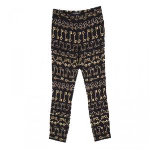 Pre Owned  Dolce and Gabbana Black Key Print Slim Fit Pants XS