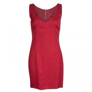 Dolce and Gabbana Red Textured Sleeveless V Neck Sheath Dress M