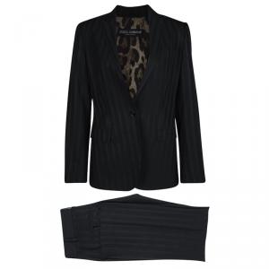 Pre Owned Dolce and Gabbana Black Striped Tailored Pant Suit M