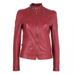 Pre Owned Dolce and Gabbana Red Leather Jacket S