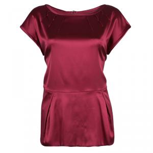 Dolce and Gabbana Red Satin Short Sleeve Top M