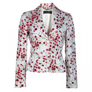 مملوكة مسبقًا جاكيت بليزر دولتشي أند غابانا نقش أزهار بيضاء S