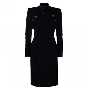 Pre Owned Dolce and Gabbana Black Double Breasted Long Coat M