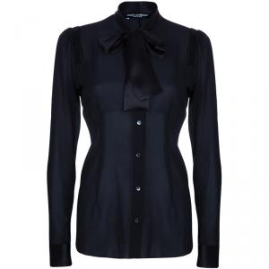 Pre Owned Dolce & Gabbana Black Long Sleeve Silk Blouse S