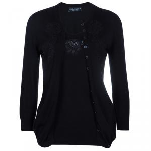Dolce and Gabbana Black Lace Top and Cardigan Set M