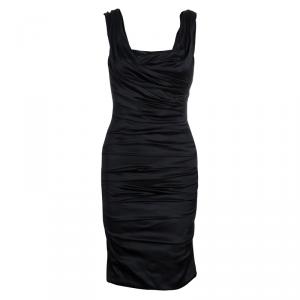 Pre Owned Dolce and Gabbana Black Satin Dress S