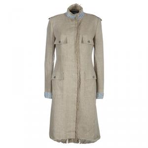 Pre Owned Dolce and Gabbana Beige Linen Embellished Coat M