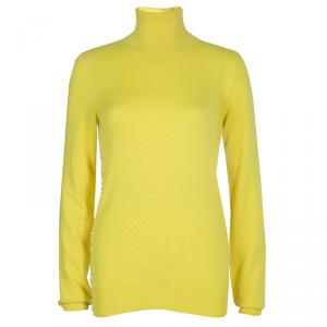 Pre Owned Dolce and Gabanna Yellow Turtleneck Knit Sweater M