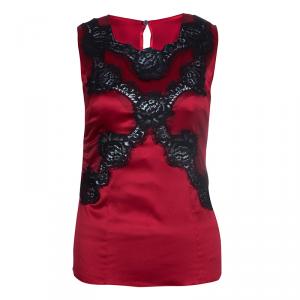 Dolce And Gabbana Red Silk Lace Top S
