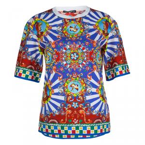Pre Owned Dolce and Gabbana Multicolor Sicilian Cart Print Cotton Top XS
