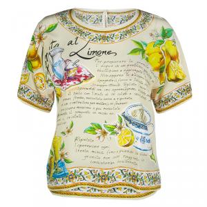 Pre Owned Dolce and Gabbana Beige Lemon Print Silk Top S