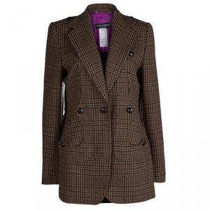 Pre Owned Dolce and Gabbana Brown Houndstooth Lambswool Blazer M