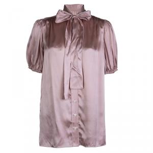 Pre Owned Dolce and Gabbana Blush Pink Silk Neck Tie Detail Blouse M