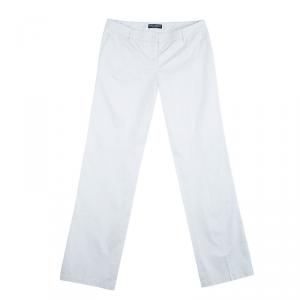 Pre Owned Dolce And Gabbana White Cotton Boot Cut Trousers M