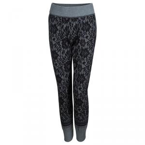 Pre Owned Dolce and Gabbana Grey Jacquard Knit Lace Patterned Jogger Pants S
