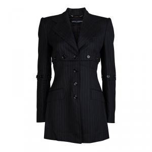 Pre Owned Dolce and Gabbana Grey Pinstriped Wool Blazer M