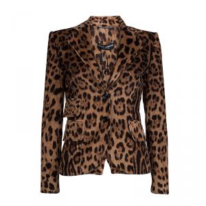 Pre Owned Dolce and Gabbana Leopard Print Corduroy Blazer S