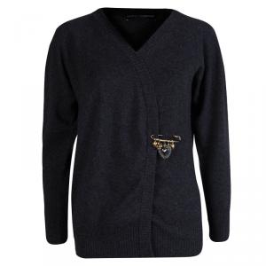Pre Owned Dolce and Gabbana Grey Cashmere Crossover Cardigan M