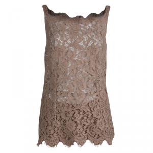 Dolce and Gabbana Beige Lace Sleeveless Top and Shorts Set M 