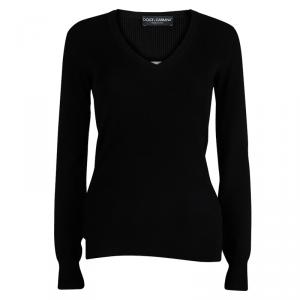 Pre Owned Dolce And Gabbana Black Rib Knit V-Neck Sweater S