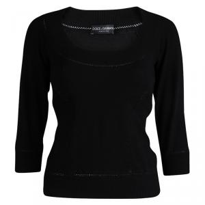 Pre Owned Dolce and Gabbana Black Knit Crochet Insert Scoop Neck Sweater M