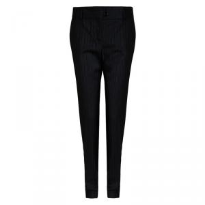 Pre Owned Dolce & Gabbana Black Wool Pinstriped Trousers S