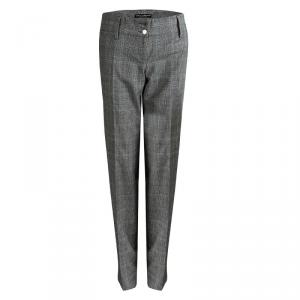 Pre Owned Dolce and Gabbana Grey Wool Glen Plaid Checked Trousers M