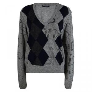 Pre Owned Dolce And Gabbana Grey Argyle Pattern Sweater M
