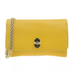 Dolce and Gabbana Yellow Leather Taormina Chain Clutch